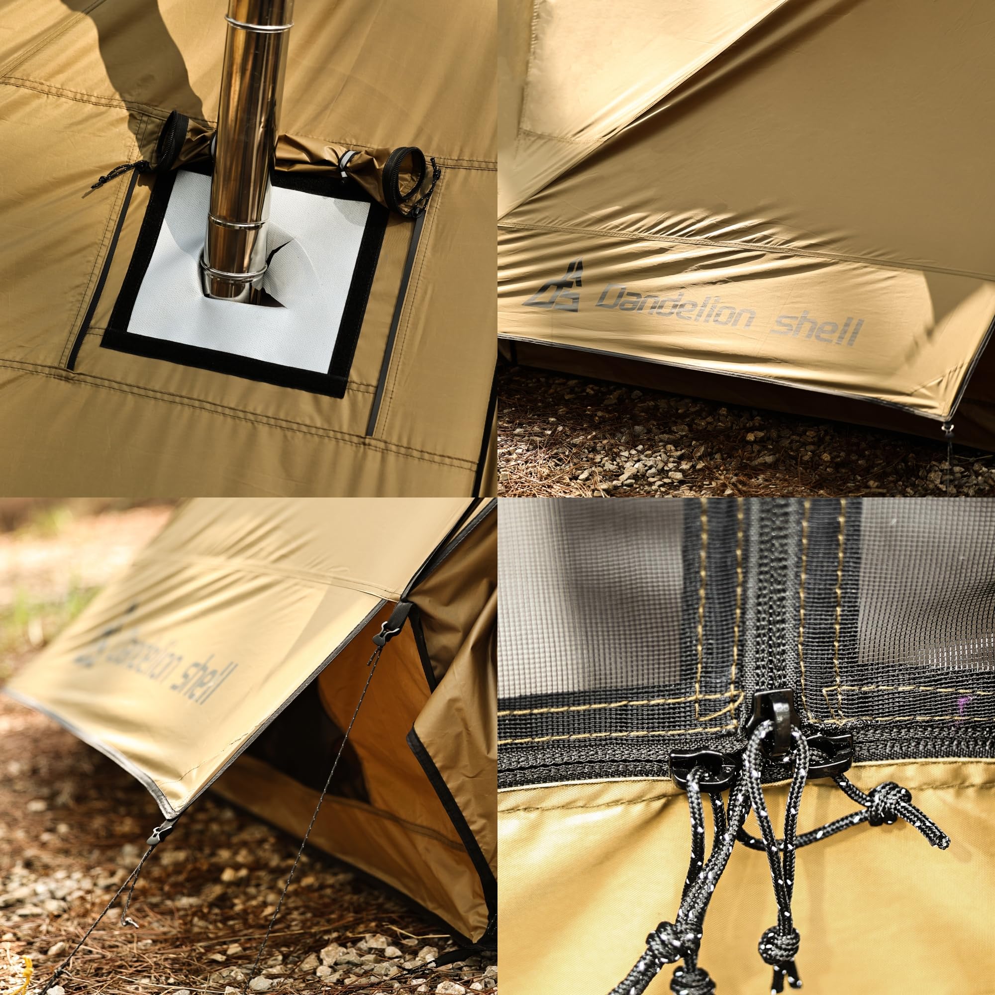 Dandelion Shell Hot Tent Cabin Plus X3 waterproof shell protects from rain and wind
