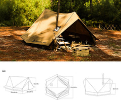 Dandelion Shell Hot Tent Cabin Plus X3 stove-jack cooking setup enables outdoor meals