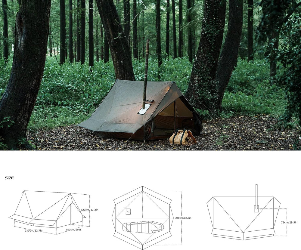 Dandelion Shell hot tent stove jack enables safe on-site cooking.