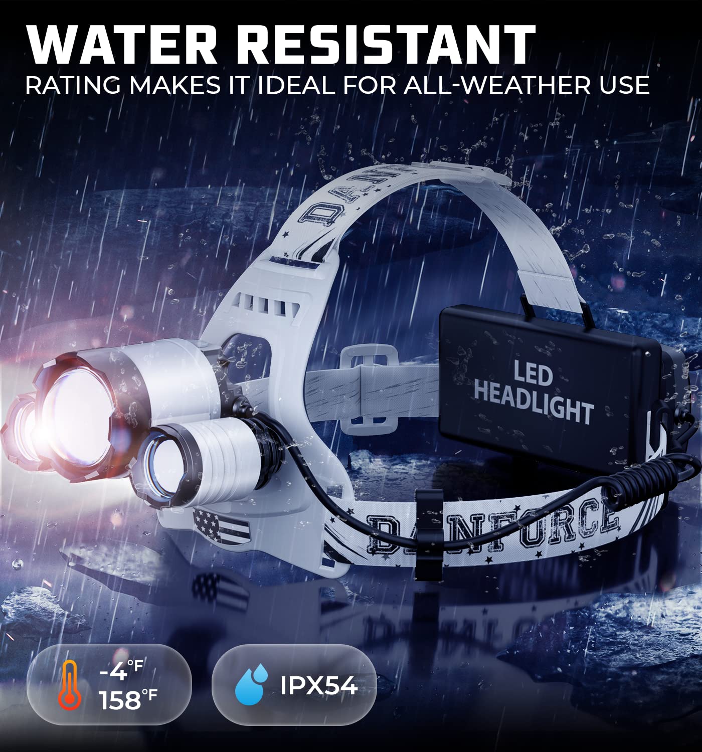 DanForce headlamp USB-rechargeable battery provides long runtime for adventures.