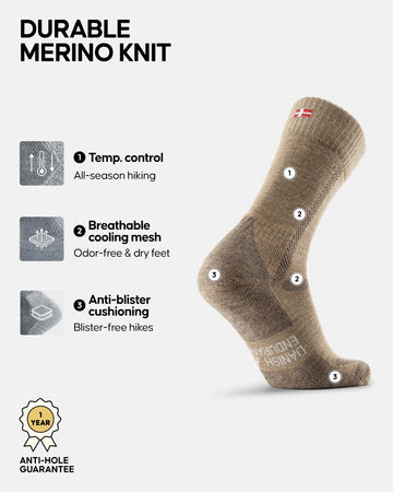 DANISH ENDURANCE hiking socks arch-support provide stability on uneven terrain.