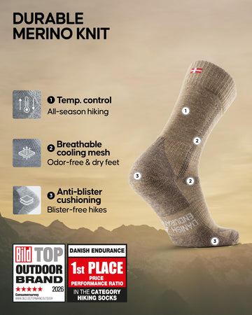 DANISH ENDURANCE merino socks beige, arch-support detail for stable strides