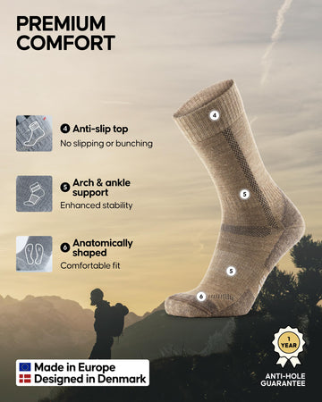 DANISH ENDURANCE hiking socks beige, thick cushioning for reduced foot fatigue