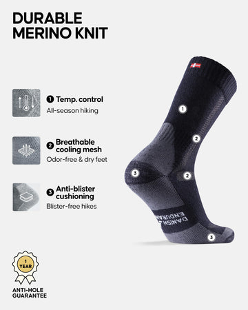 Danish Endurance Merino hiking socks light-grey pack close-up arch support