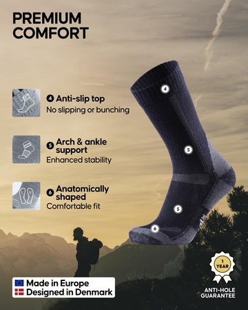 Danish Endurance Merino hiking socks light-grey pack close-up arch support