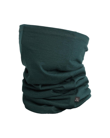 DANISH ENDURANCE Merino snood in dark green laid flat for soft texture and lightweight warmth.