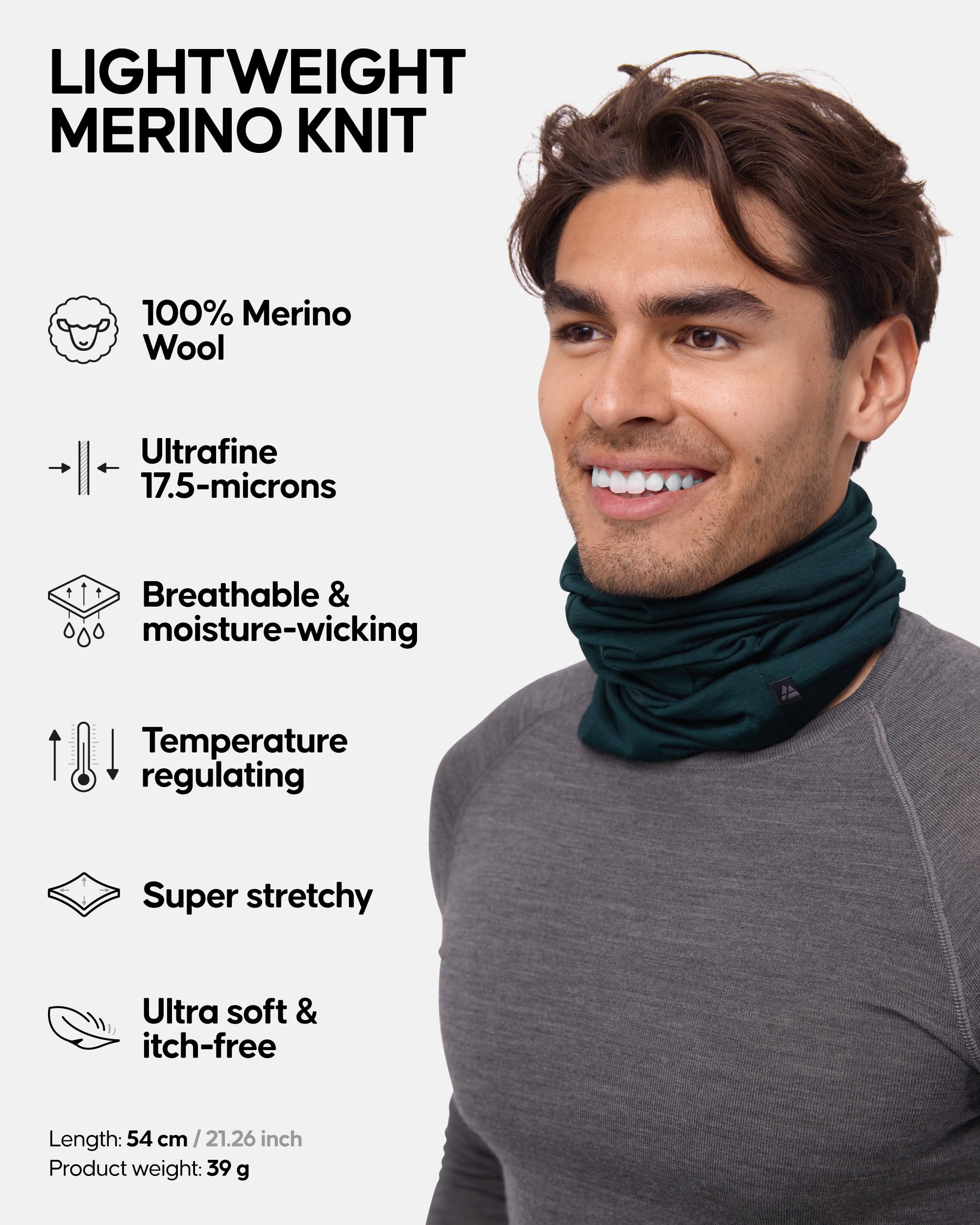 DANISH ENDURANCE Merino snood worn as face mask for versatile protection.