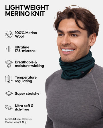 DANISH ENDURANCE Merino snood worn as face mask for versatile protection.