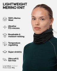 DANISH ENDURANCE Merino Snood worn as face and neck gaiter for all-season warmth.