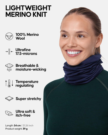 Danish Endurance merino snood worn as versatile neck gaiter for cold weather