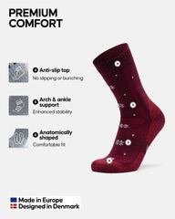 DANISH ENDURANCE winter hiking socks shown on rugged outdoor trail.