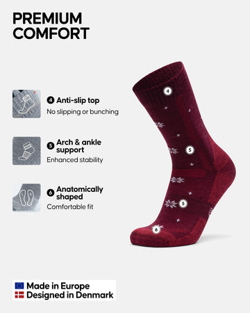 DANISH ENDURANCE winter socks anti-blister cushioning closeup for protected feet during cold-weather hikes