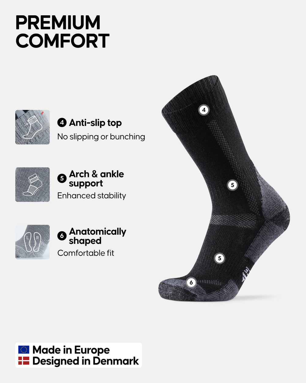 Danish Endurance winter-socks anti-blister cushioning protecting feet on long hikes.