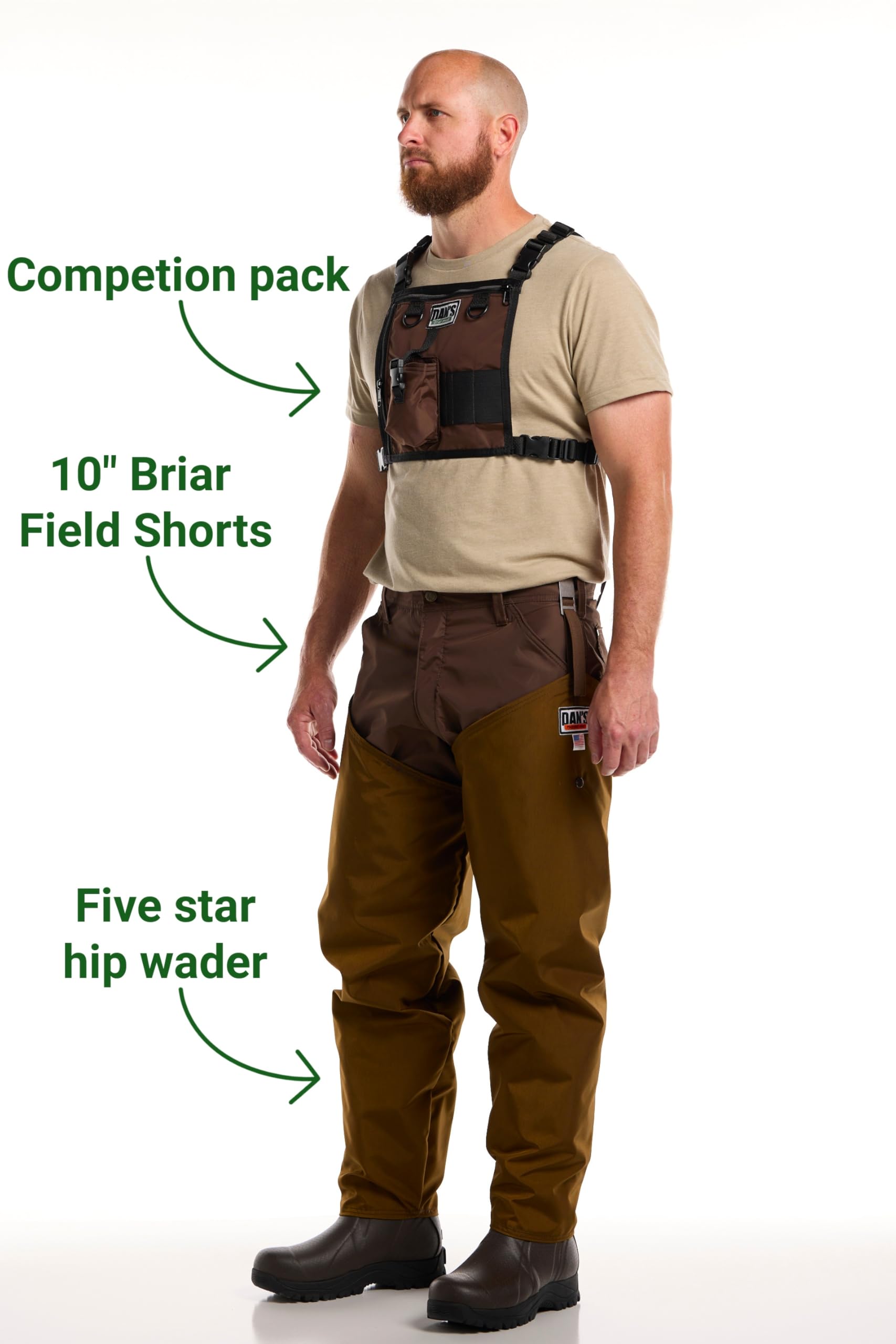 DAN'S Hunting Gear briar protection close-up on wader fabric for durability.