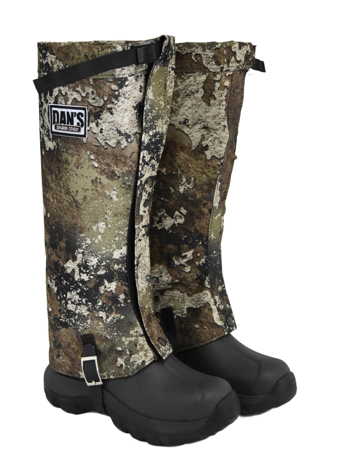 Dan's Hunting Gear snake gaiters in Strata Camo protect legs on hikes.