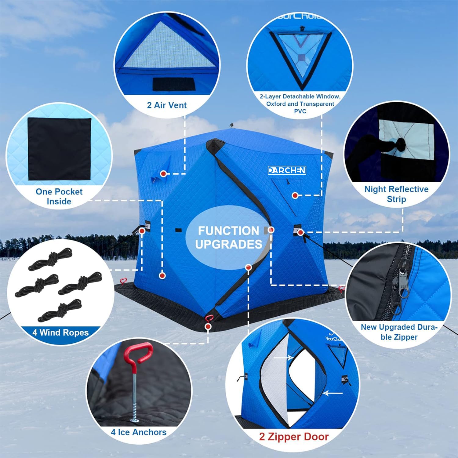 DARCHEN ice anchor system secures the shelter on ice