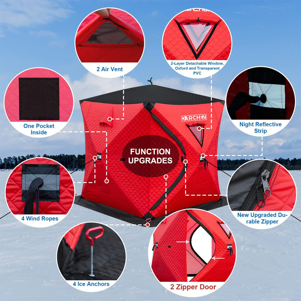 DARCHEN insulated ice tent inside mesh pocket keeps essentials handy.