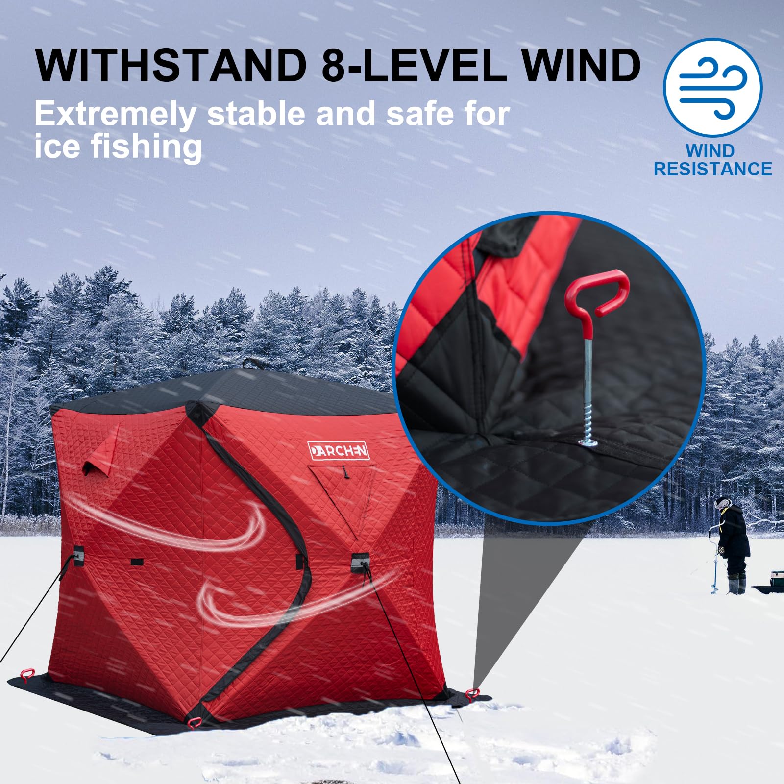 DARCHEN insulated ice tent reflective sticker enhances visibility in low light.