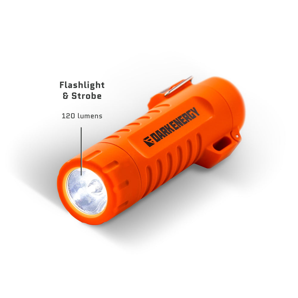 Dark Energy Plasma Lighter includes 120-lumen flashlight for outdoor visibility.