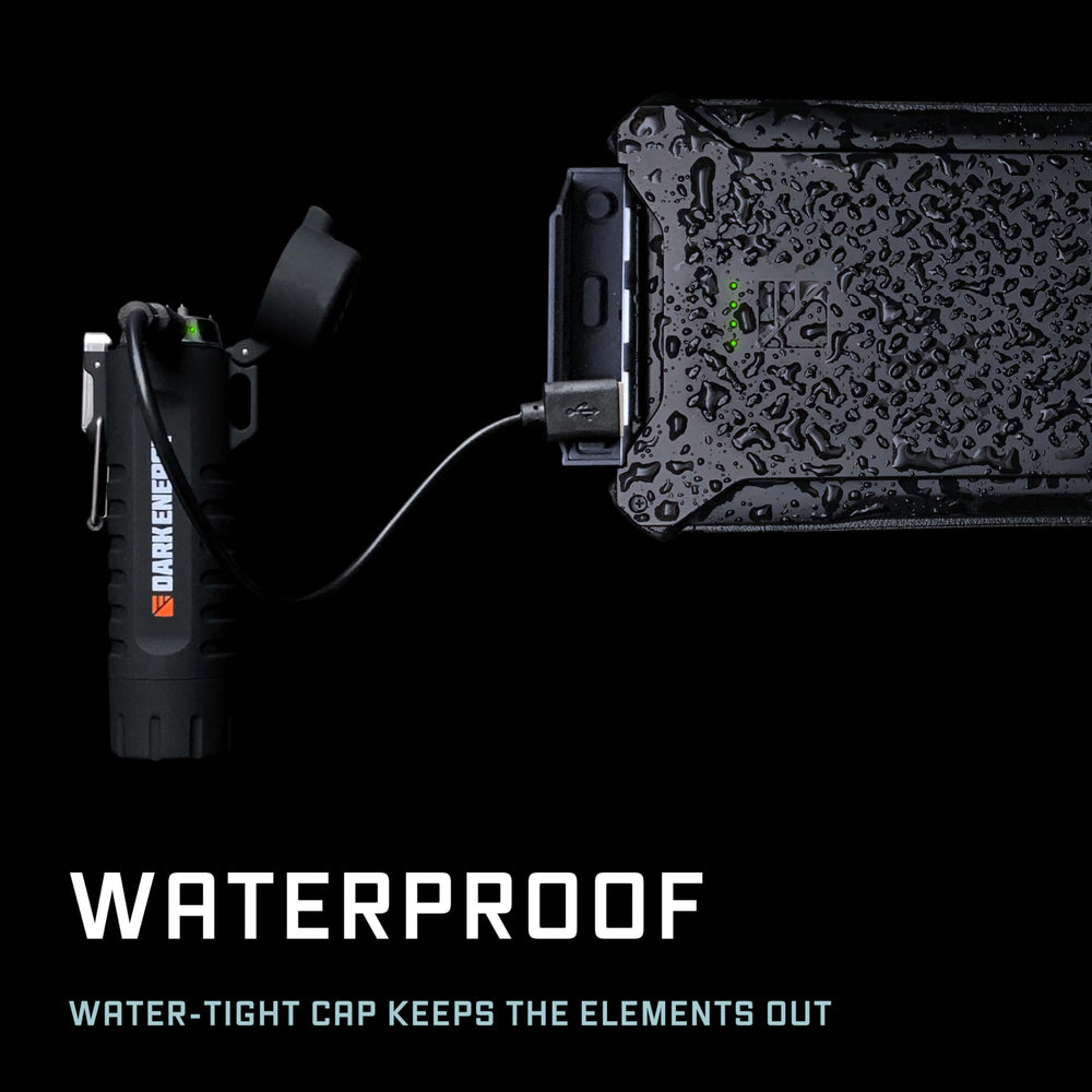 Dark Energy Plasma Lighter includes a charging cable and lanyard for portability.