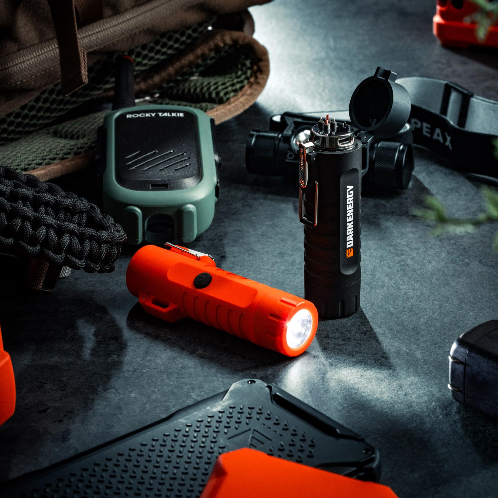 Dark Energy Plasma Lighter emergency strobe aids signaling in low light.