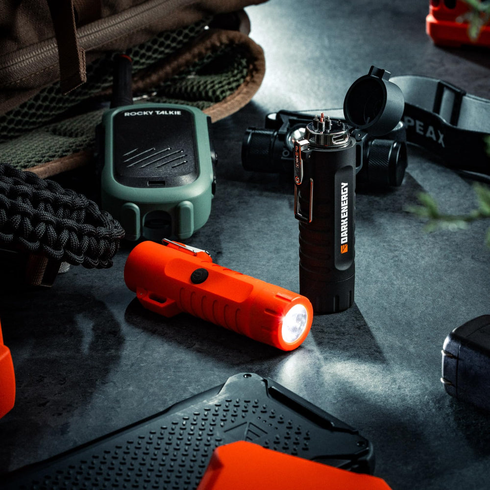 Dark Energy Plasma Lighter emergency strobe aids signaling in low light.