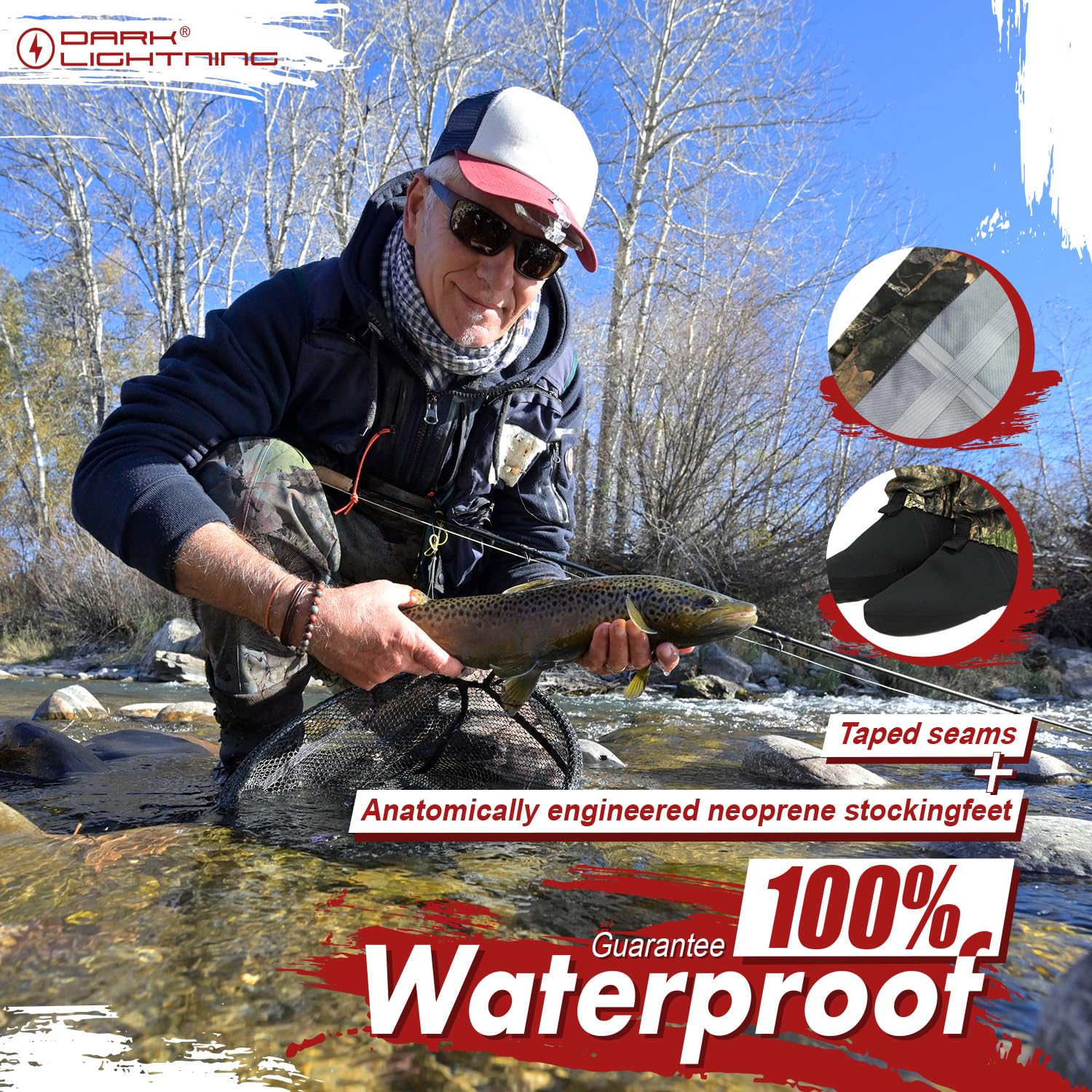 Dark Lightning breathable insulated chest waders camo fit for all-day comfort