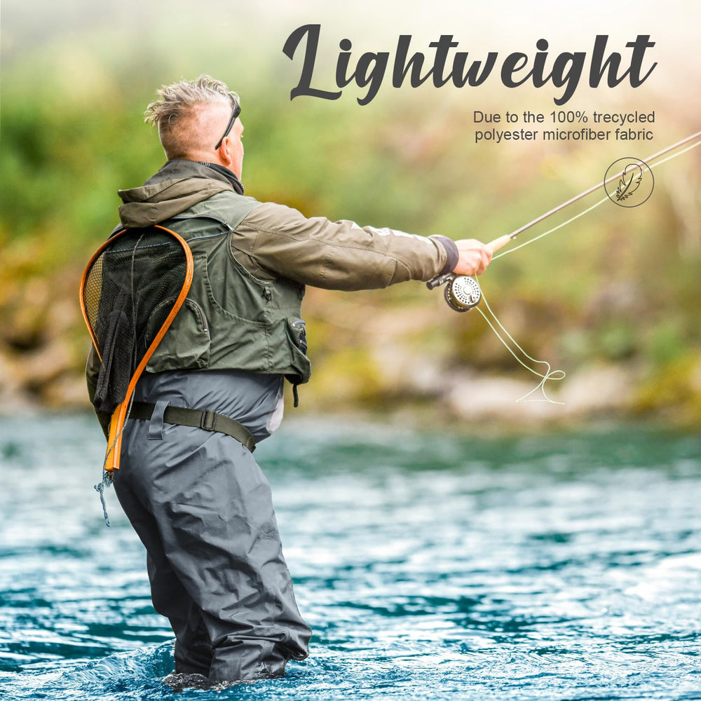 Dark Lightning waders pocket closeup highlighting the front waterproof pocket