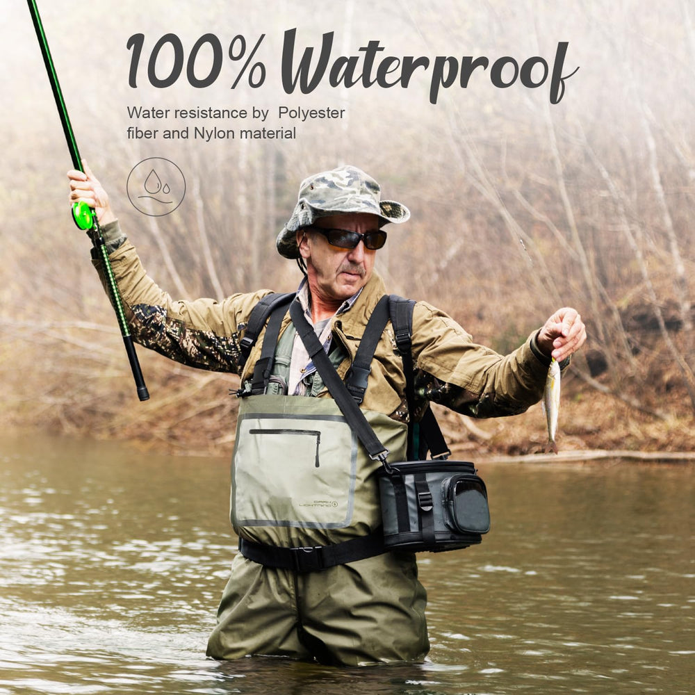 Dark Lightning chest waders side view showing ergonomic fit for easy movement
