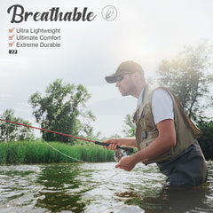 Dark Lightning chest waders side view with knee reinforcement for tough river terrain
