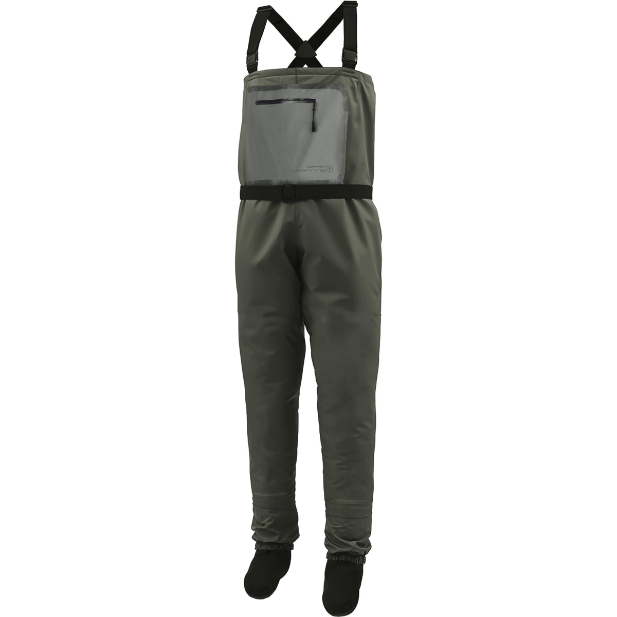 Dark Lightning breathable insulated chest waders front view showing durable all-season design for fishing