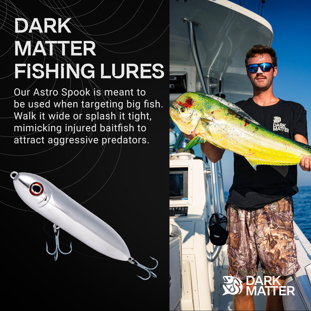 Full lure profile of Dark Matter Astro Spook for big game fishing.