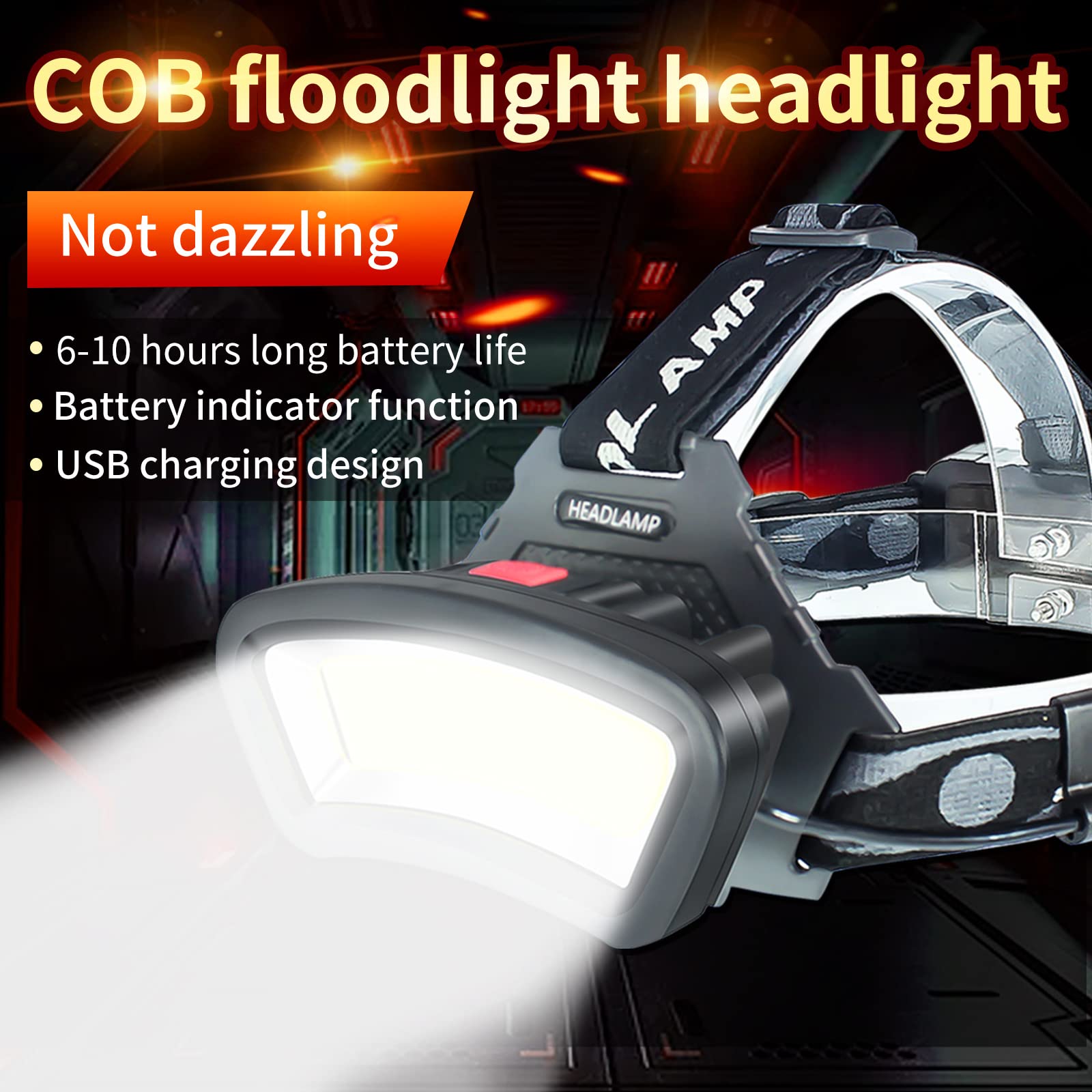 DARKBEAM COB Floodlight Headlamp side-angle demonstrates wide beam for working in tight spaces