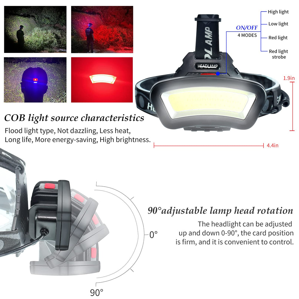 DARKBEAM COB Floodlight Headlamp swivel head features 90-degree adjustability for versatile directions