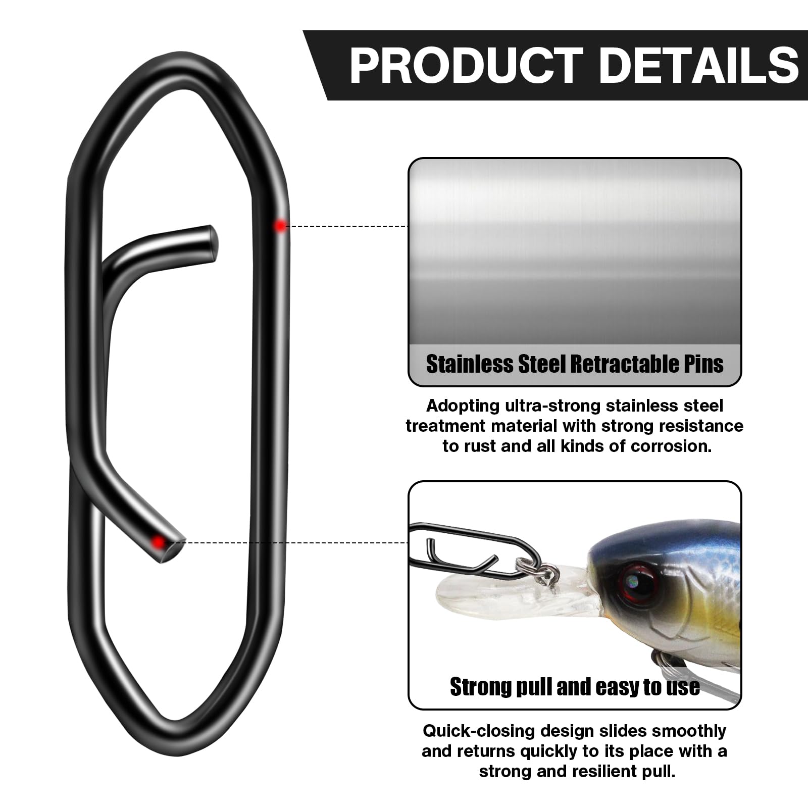 Assorted Darlingao fishing snaps for saltwater and freshwater use