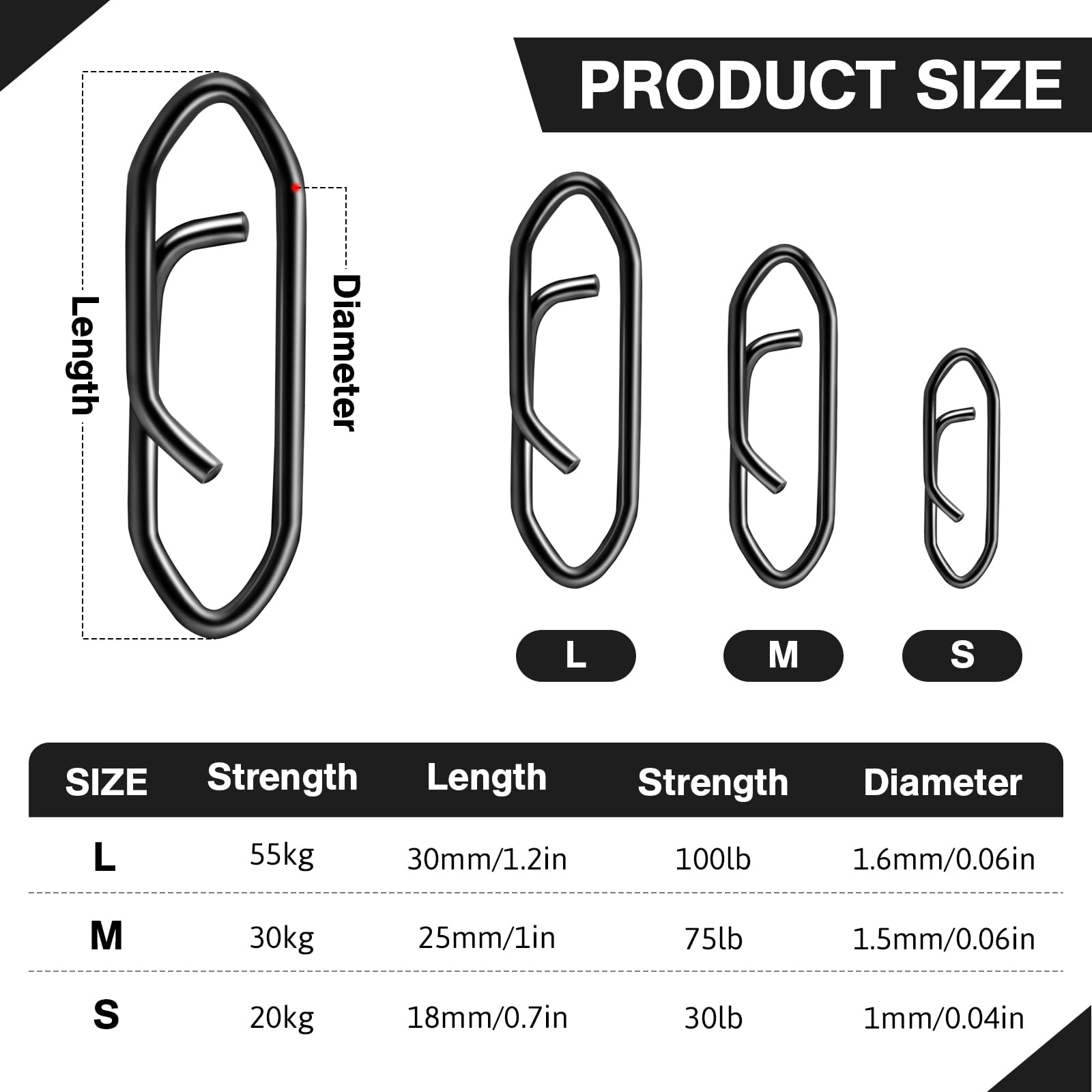 Package of 50 Darlingao fishing snaps; medium size, 25 mm length