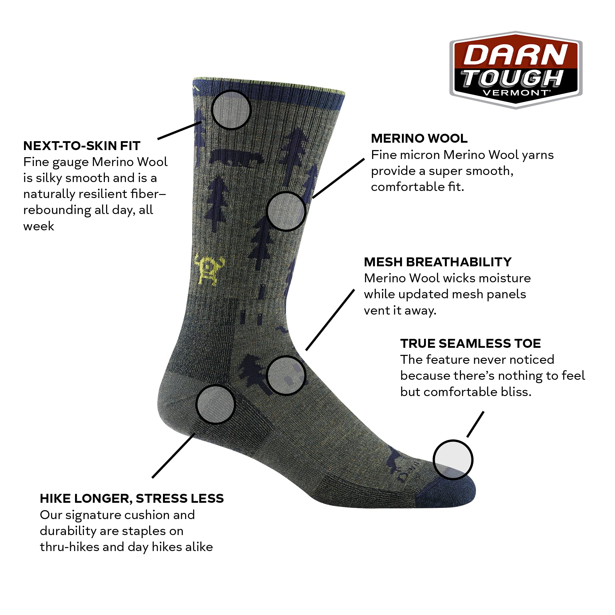 Darn Tough ABC Boot Midweight Cushion black top view highlights seamless comfort.