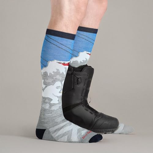 Darn Tough Heady Yeti OTC Midweight gray model shot conveys rugged, durable construction