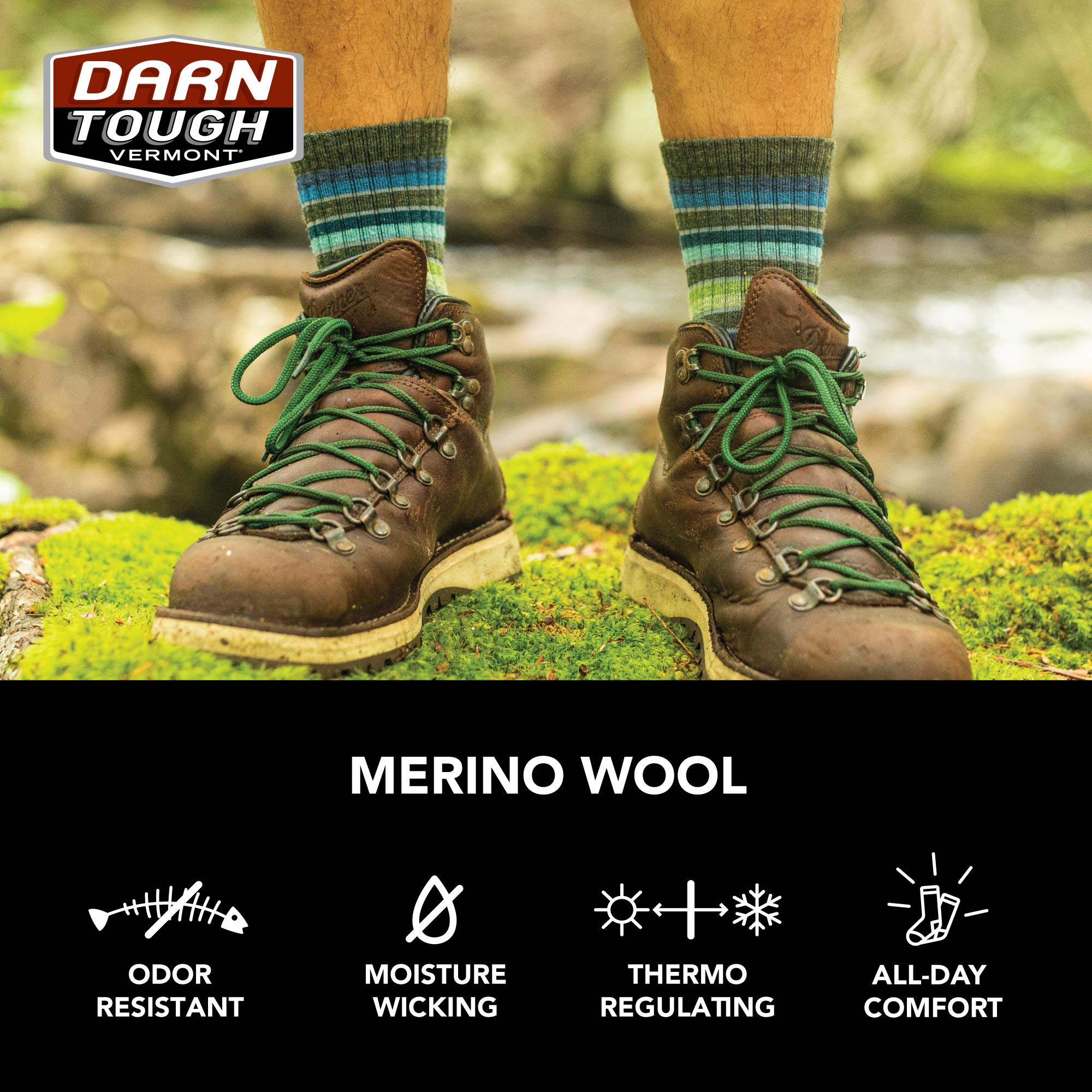 Darn Tough made-in-USA Vermont knit ensures durable performance and reliability.