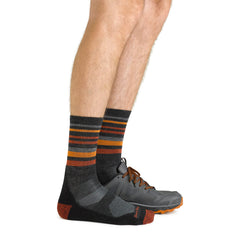 Darn Tough Fastpack Micro Crew striped-upper closeup for secure fit on trails