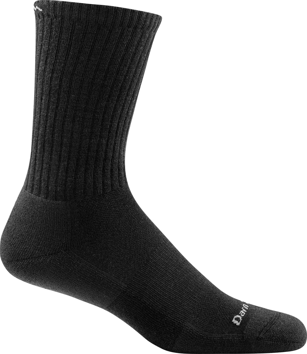 Darn Tough The Standard Lifestyle Sock black crew top view for versatile all-day wear.
