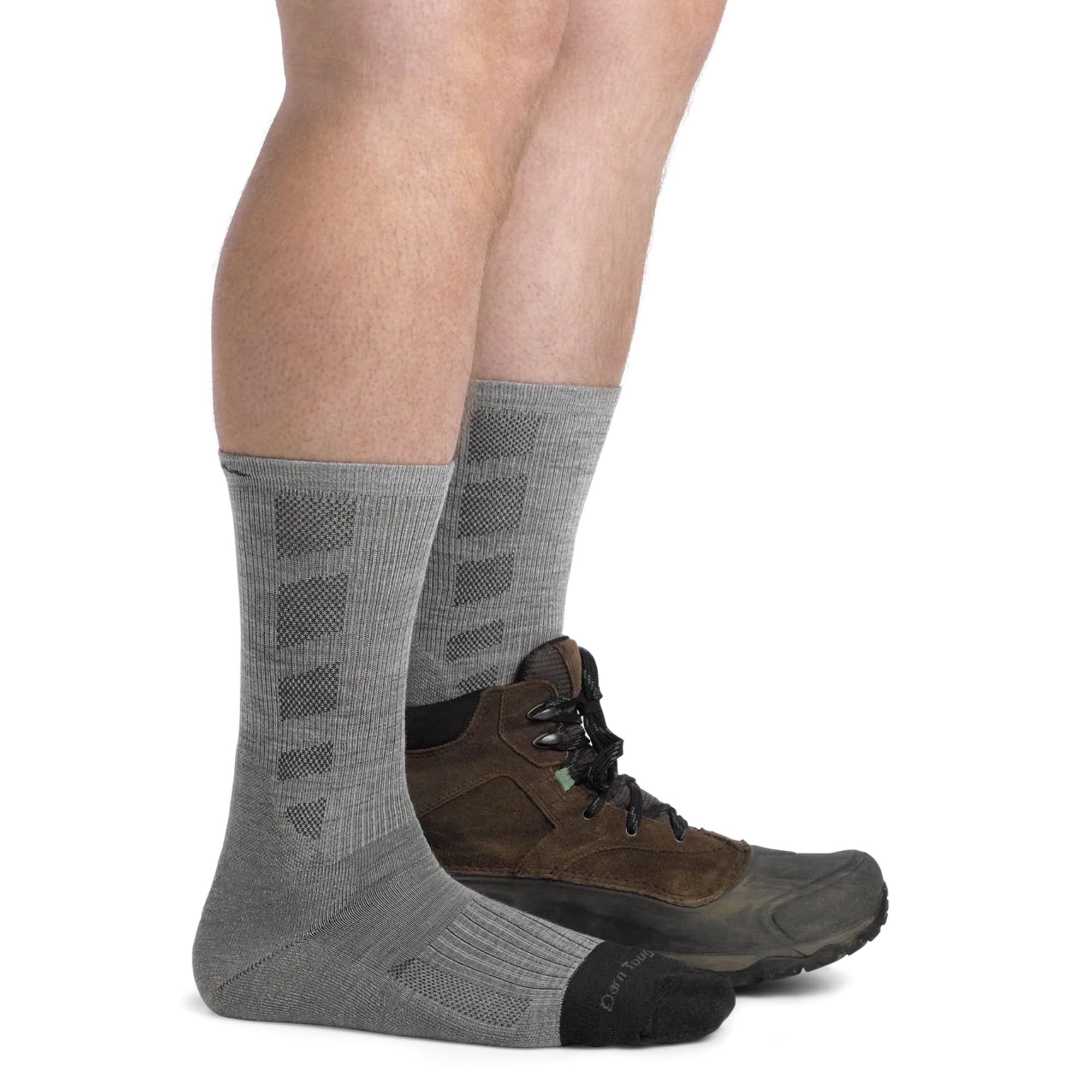 Darn Tough Stanley K boot socks on foot demonstrate comfortable support for work and outdoor use