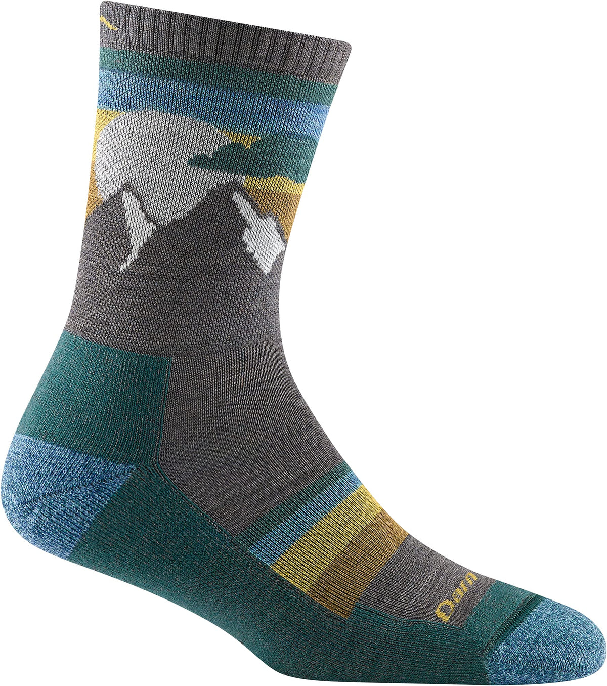 Darn Tough Sunset Ledge micro crew sock closeup shows merino blend for breathable all-day comfort.