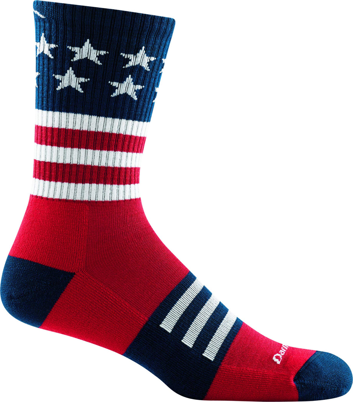Darn Tough Vermont 1976 Captain Stripe Micro Crew sock with lightweight cushion for hiking comfort.