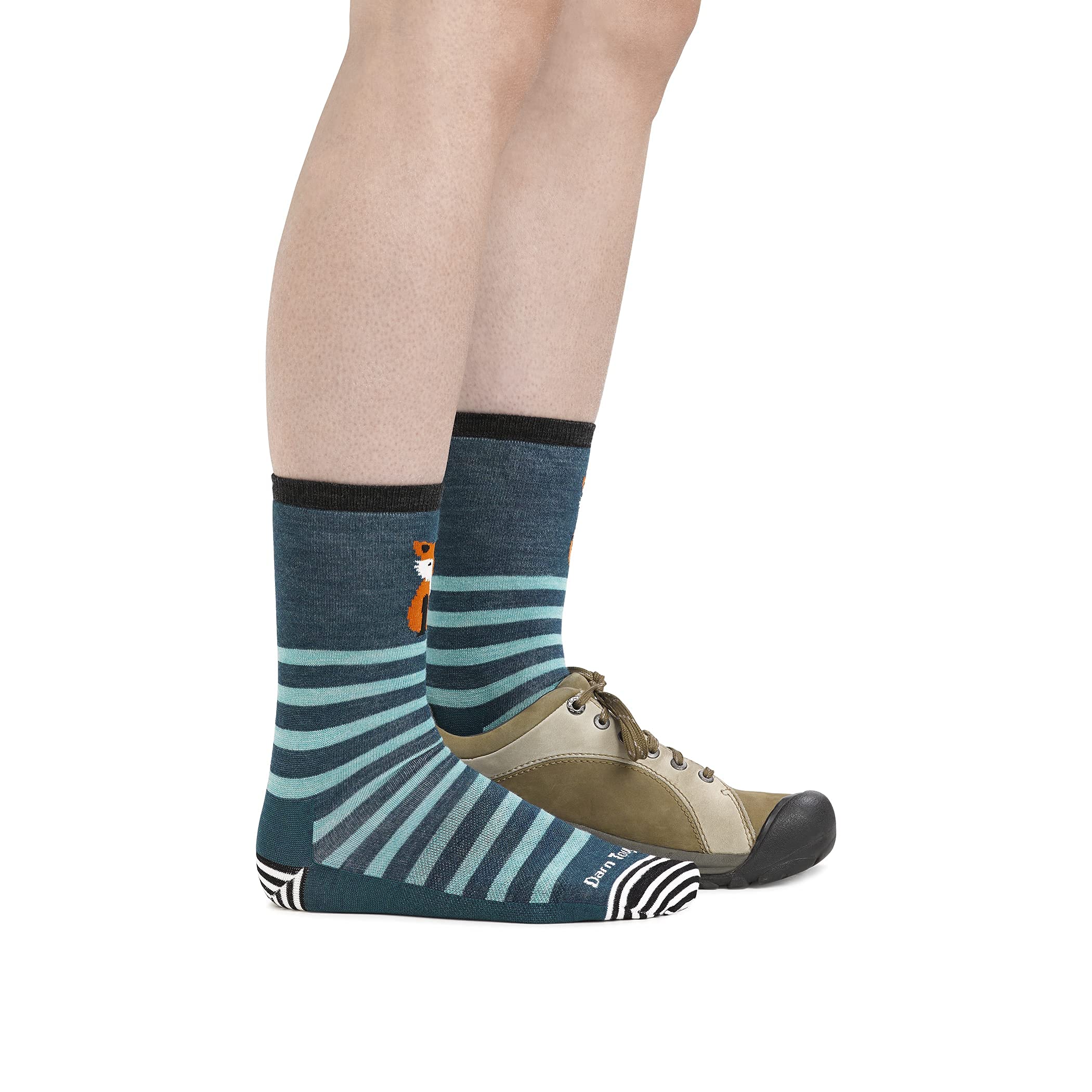 Darn Tough Vermont Animal Haus Crew Lagoon sock side pattern highlighting casual styling.