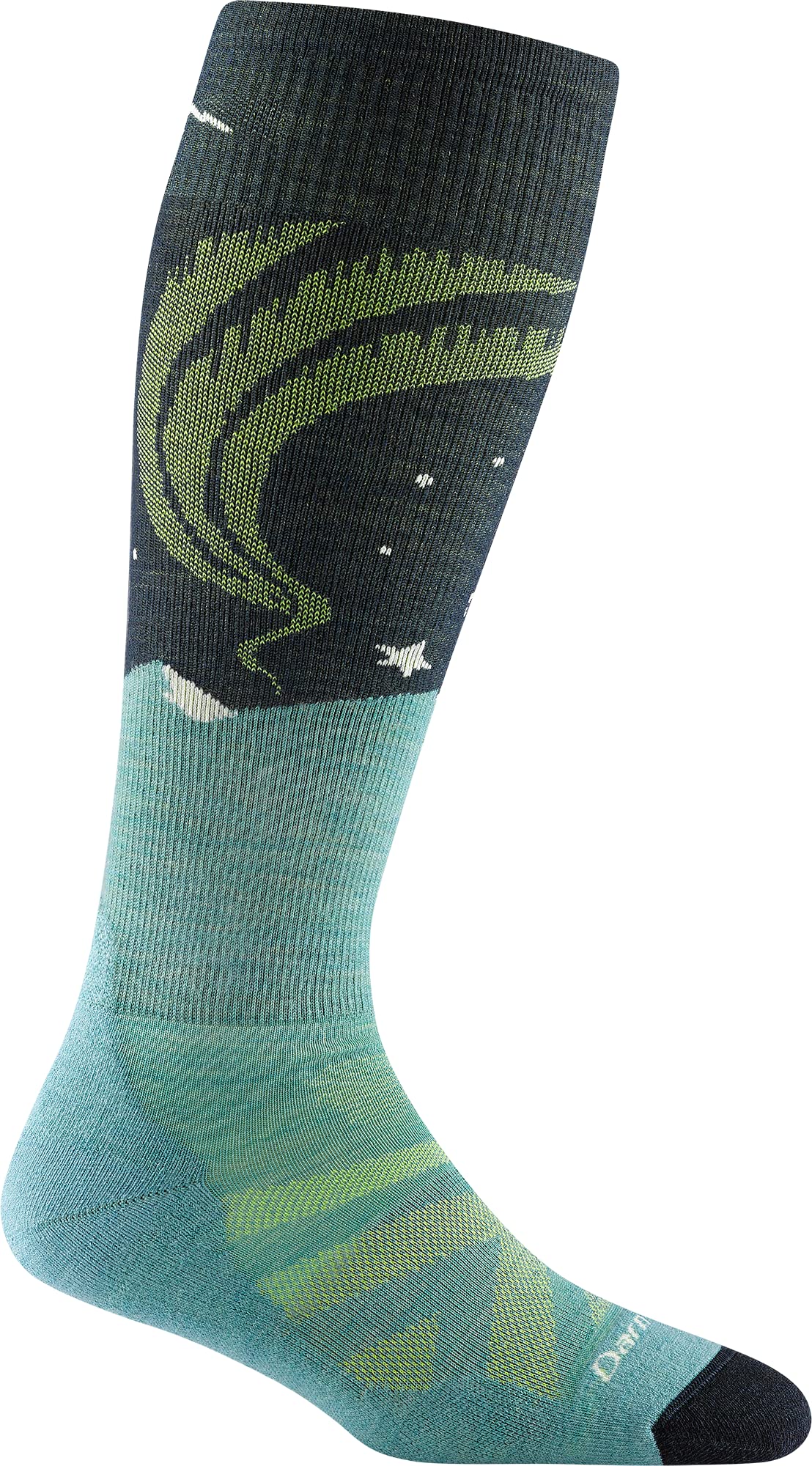 Darn Tough Vermont Aurora OTC Lightweight Cushion Aqua close-up knit-detail shows plush cushioning for comfort.