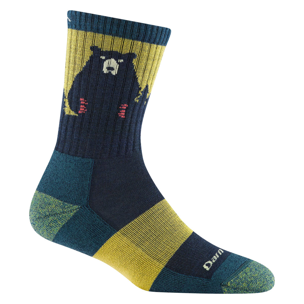 Darn Tough Vermont Bear Town micro crew sock in blue-teal front view for all-weather comfort.