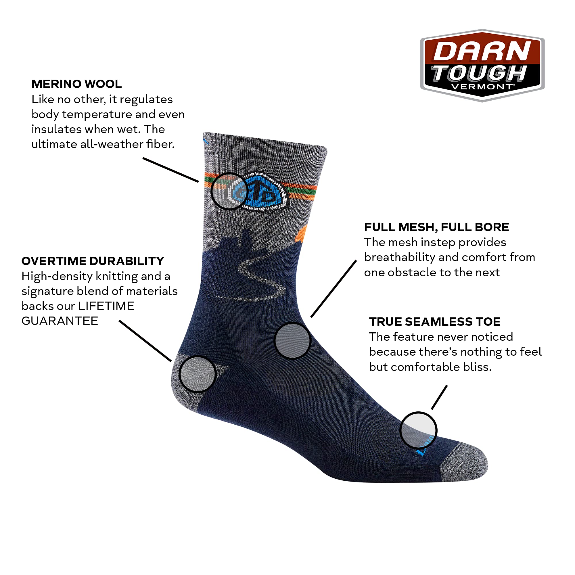 Darn Tough Vermont CDT Micro Crew Lightweight Eclipse sock cushion sole close-up
