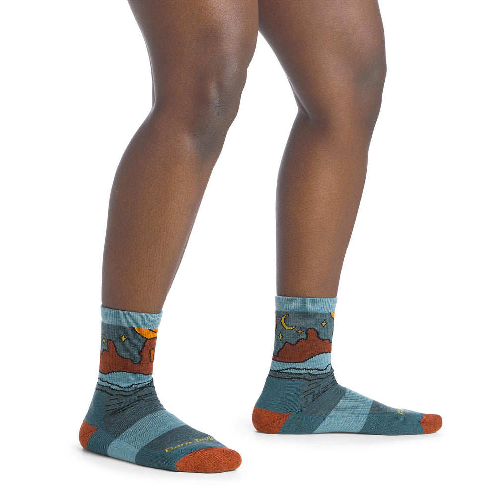 Darn Tough Vermont Celeste Micro Crew Teal packaged image for USA-made performance socks