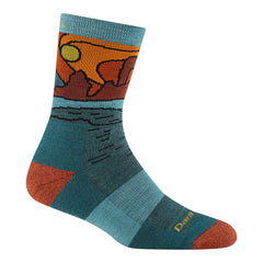 Darn Tough Vermont Celeste Micro Crew Midweight Teal closeup showing cushioned knit for comfort.
